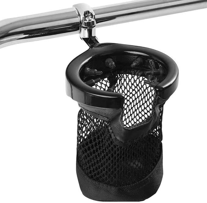 TCMT 1" Handlebar Cup Holder Metal Drink W/Mesh Basket For Harley Sportster Dyna Softail Road King Road Glide Electra Glide Sport Glide Vulcan Yamaha Suzuki Honda