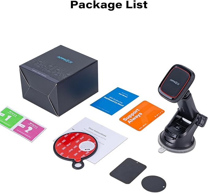 APPS2Car Magnetic Phone Mount for Car, Dashboard & Windshield Suction Cup Holder with Telescopic Arm, Requires Metal Plate (Included), Universal Fit for iPhone & Android Smartphones