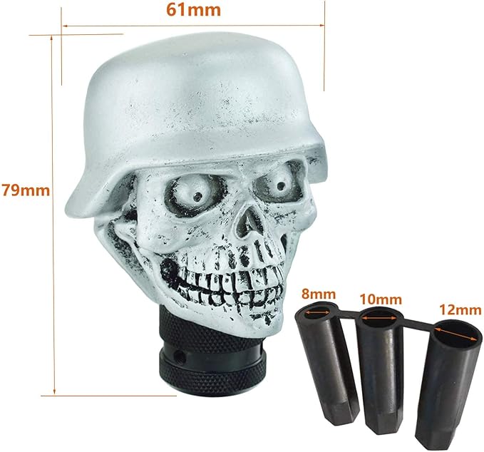 Lunsom Skull Gear Shifter Knob, Soldier Car Shift Stick Handle Shifting Head Transmission Fit Most Automatic Manual Vehicle (Silver)