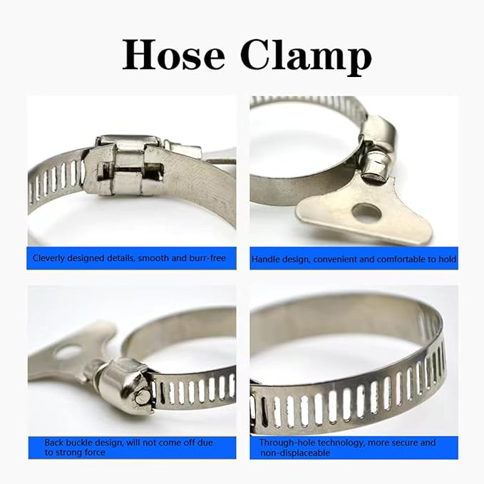 10-Piece Set of 304 Stainless Steel Hose Clamps, Adjustable Spiral Hose Clamps, Key type hose clamps for Plumbing, Automotive, Mechanical and More Applications.(Size:10-16mm【3/8"-5/8"】)