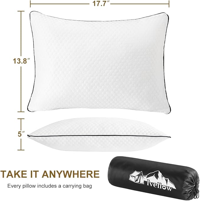 Ivellow Travel Pillow Cooling Camping Pillow for Sleeping Compressible Shredded Memory Foam Pillow Compact Firm Supportive Pillow for Adults Kids Outdoor Backpacking Hiking Essential Gear White S
