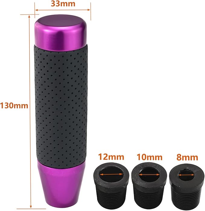 Lunsom Aluminum Alloy Car Gear Shifter Head Black Leather Long Stick Shift Handle Knob Fit Most Manual Transmission Vehicle (Purple 13)