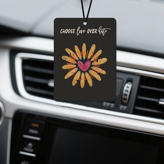 'Choose Love Over Hate' Floral Car Air Fresheners - Inspirational Quotes & Colorful Flower Designs, 4 - Pack Ideal Decor & Gift for Positivity Seekers, for Car, Closet & Home