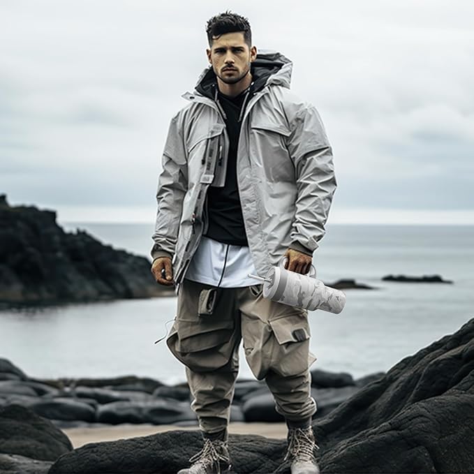 50 oz Camo Tumbler with Handle, 2-in-1 Straw and Sip Lid, Leakproof, Dishwasher Safe, Insulated Stainless Steel Travel Coffee Mug, Keeps Cold for 34 Hours, Fits in Car Cupholder (Woodland Flag)