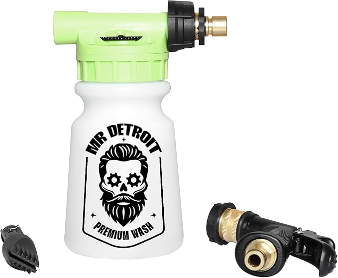 Mr. Detroit - 4pc Car Wash Kit with Foam Blaster, 64oz Car Wash Soap, Double Noodle Wash Mitt, Drying Towel, Scratch-free Wash Gun Foam Cannon Streak-Free Exterior Cleaner for Auto Cleaning & Home Use