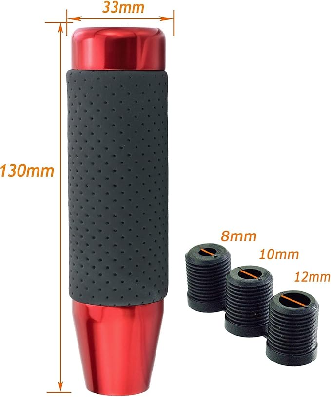 Lunsom 5" Heavy Gear Shifter Stick Knob Replacement Leather Covered Shift Lever Grip Handle Fit Most Manual Auto Cars (Black Red)