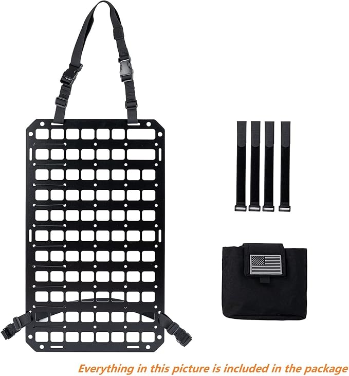 TACNEX Rigid MOLLE Panel for Vehicle Seat Back Organizer Aluminum Alloy Plate for Auto Modular Storage Patrol Car Tactical Gear EDC Pouch Holder Holster Bag Rack Mount Platform
