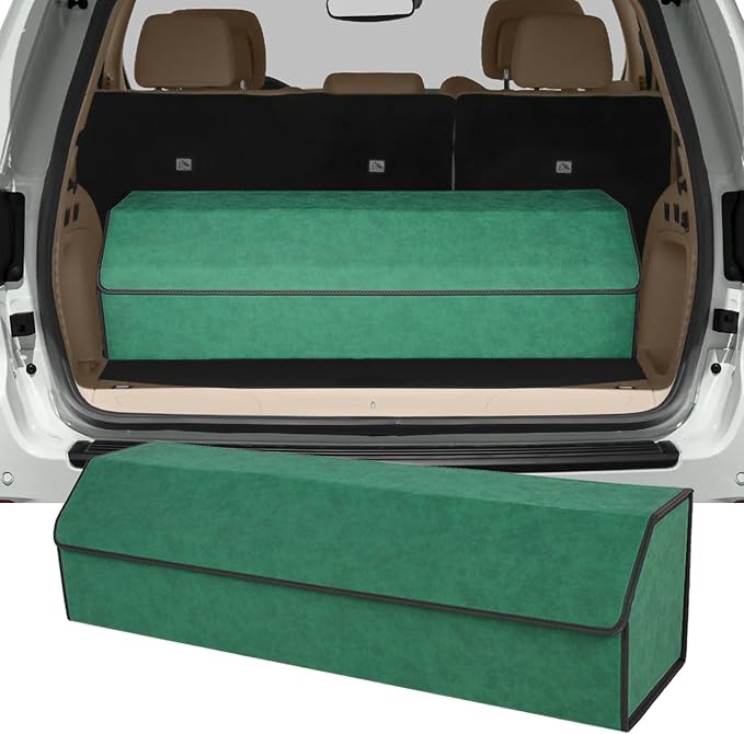 Trunk Organizer for Jeep Grand Cherokee 2021-2025 - Green Alcantara Leather Storage Box, Tailored Precision, Maximize Your Storage, Large Foldable Trunk Organizer Boxs with 3 Compartment