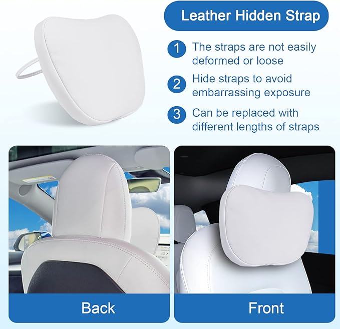 1 Pack Car Headrest Neck Pillow Fits for Tesla Model 3 Model Y Model S Model X Accessories,Car Seat Pillow Head Neck Rest Cushion(White)