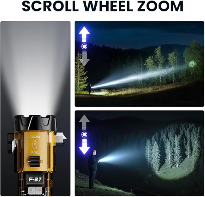 Car Flashlight Emergency Kit, 3000LM Flashlight with Window Breaker & Seatbelt Cutter, Multifunctional Safety Hammer for Vehicle, Rechargeable with SOS Strobe, USB-C Charger, Rescue Tool for Car