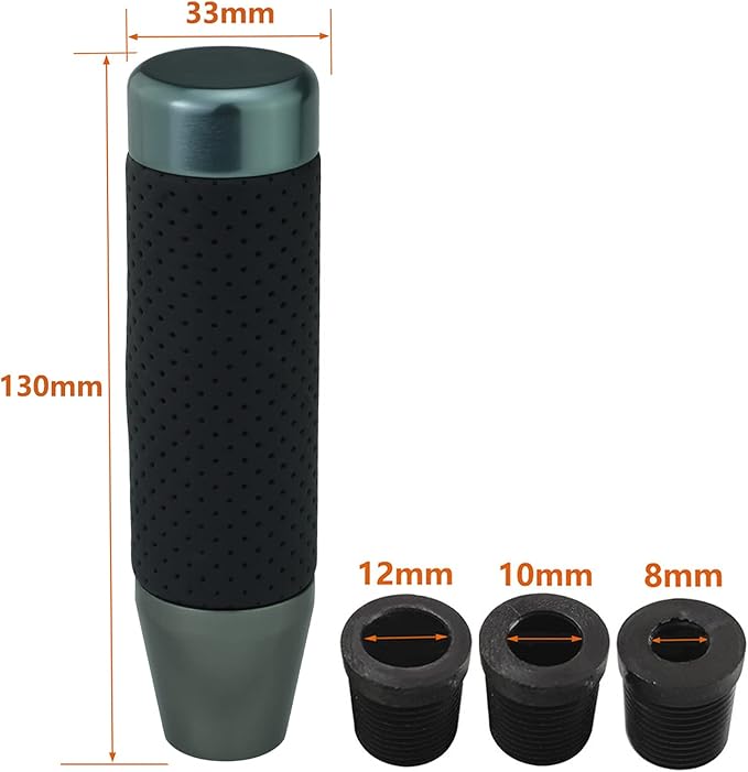 Lunsom Aluminum Alloy Car Gear Shifter Head Black Leather Long Stick Shift Handle Knob Fit Most Manual Transmission Vehicle (Titanium 13)