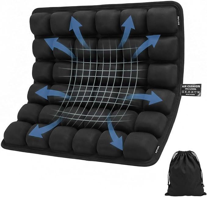 Upgraded Inflatable Travel Seat Cushion for Airplane and Car, Portable Air Cushion for Long Flights, Office Chair and Wheelchair, Pressure Relief Seat Pad for Sitting Comfort