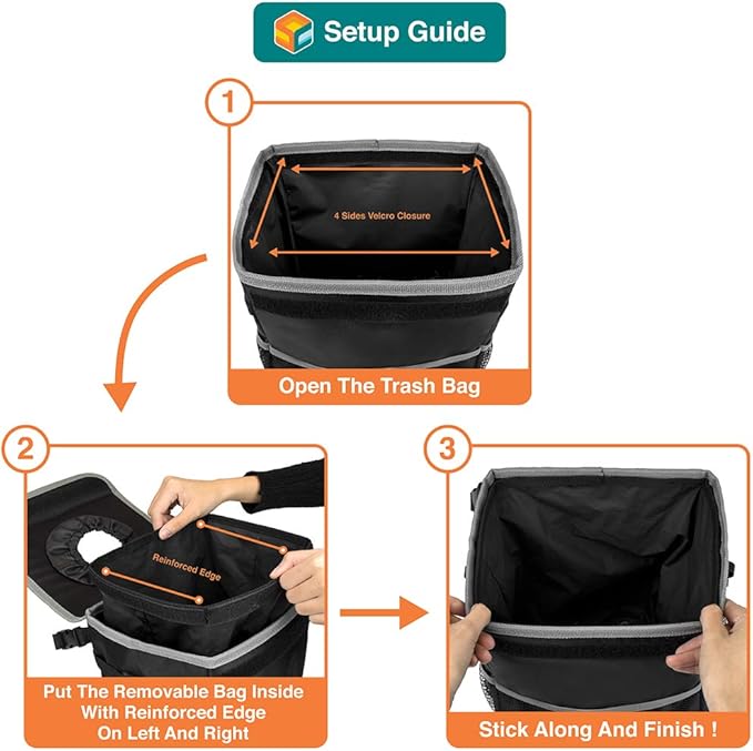 SUN CUBE Waterproof Car Trash Can with Lid, Mesh Pockets | Leakproof Car Garbage Can Hanging | Auto Trash Bin, Garbage Bag Organizer for Headrest, Console, Truck (Black/Gray)