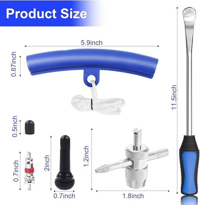 11.5" Tire Spoon Kit, 26pcs Tire Changing Tool for Motorcycle Dirt Bike Lawn Tractor Bicycle, Motorcycle Tire Changer Tire Removal Tool with 3pcs Rim Covers 6pcs Valve Tool Valve Cores(Blue)