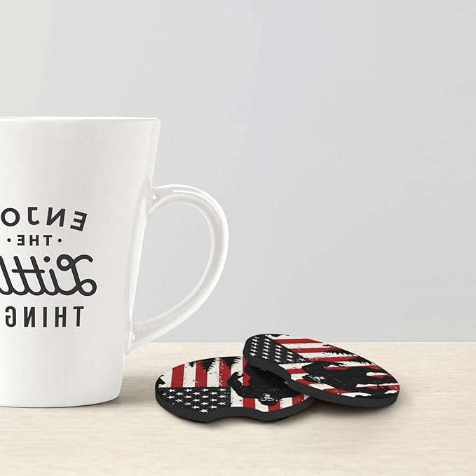 Bigfoot 4th of July Vintage America Flag Car Coasters for Cup Holders Pack of 2 Neoprene Cup Mat Pad Vehicle Interior Accessories for Men Women