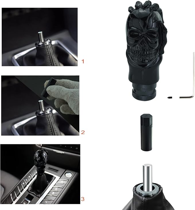 Lunsom Skull Gear Lever Shifter Knob Resin Bone Car Transmission Shifter Stick Handle Head Fit Most Automatic Manual Vehicles (Black)
