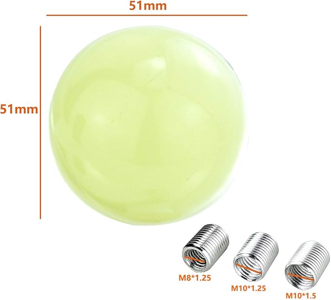 Lunsom Round Shift Knob, Ball Shape Gear Shifter Lever Head Shift Ball Car Stick Handle Fit Most Automatic Manual Transmission Vehicle (M8x1.25, Fluorescence)