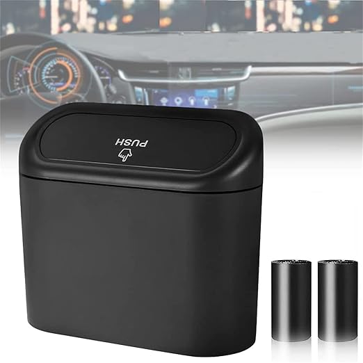 Car Trash Can with Lid, Mini Universal Vehicle Mini Leakproof Garbage Can Bin with 30pcs Trash Bags，Waterproof Car Bin for Front Back Seat Accessories for Auto Office Home(Black)