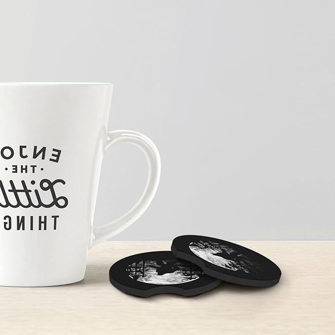 Bigfoot Full Moon Trees Sasquatch Car Coasters for Cup Holders Pack of 2 Neoprene Cup Mat Pad Vehicle Interior Accessories for Men Women