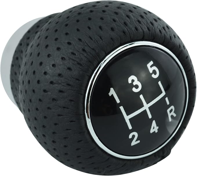 Lunsom Leather Stick Gear Knob 5 Speed Shifter Knobs Alloy Car Shifting Lever Head Fit Manual Automatic Transmission Vehicle(Black)