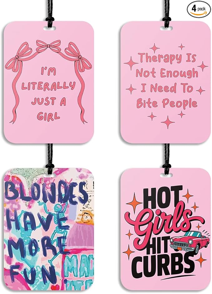 4Pcs Funny Pink Car Air Freshener Hanging Girly Car Accessories Gifts for Women Teen Girl Cute Air Freshener for Interior Car Mirror Home Wardrobe Decor