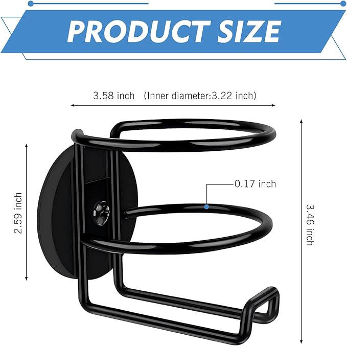 Universal Metal Cup Holder, Fashion Minimalist Ring Cup Holder, Magnetic Installation No Drilling Required, for Most Cars, Boats, RVs,Trucks,Tractor (Black)