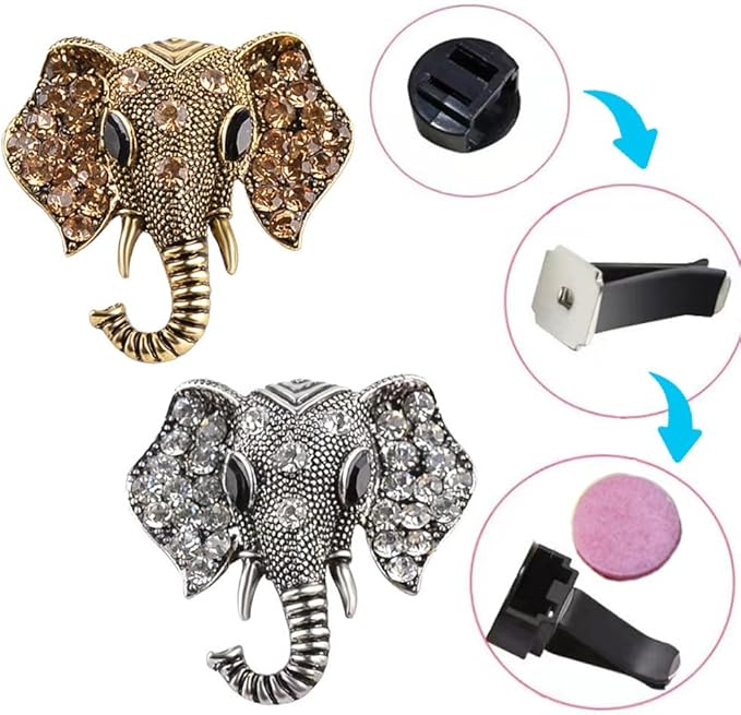 ZOSTLAND Golden Car Decorative Vent Clip,Animal Air Fresheners,Bling Car Air Vent,Automotive Interior Personalized Decor Accessories,Applicable to Truck,SUV,Minivan (2Pcs Elephant)