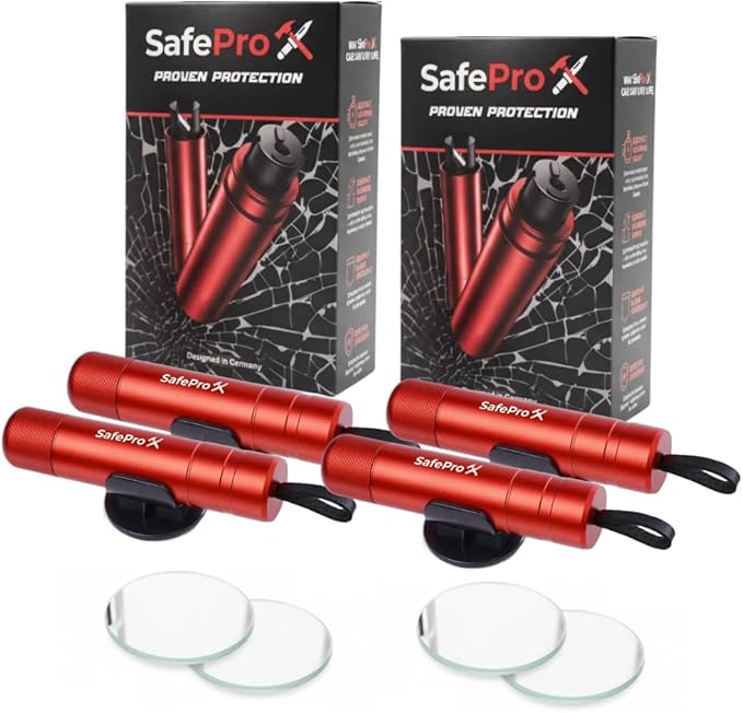 SafeProX 2 in 1 Emergency Escape Tool, Life Saving Car Window Breaker & Seatbelt Cutter - Car Window Hammer for Quick Accident Aid & Safety on The Go with Seat Belt Cutter. (Pack of 4)