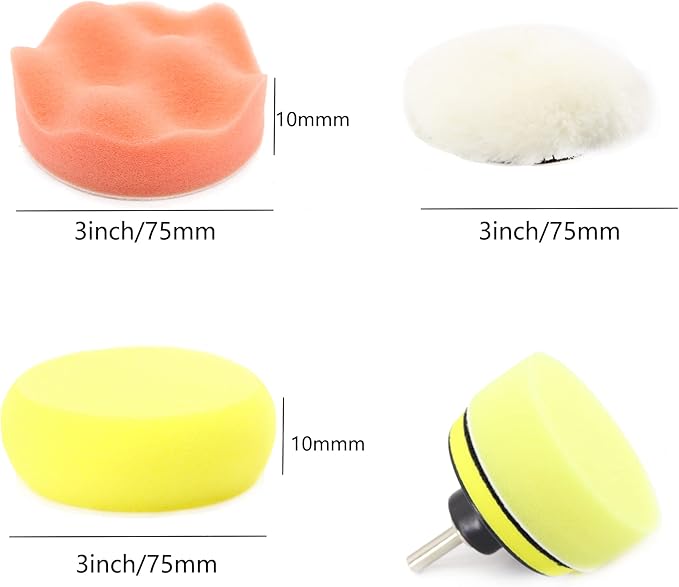 104PCS Car Headlight Restoration Kit - 3Inch Sanding Discs, Wool & Sponge Buffing Pads, Interface Pad for Car Washing, Cleaning, Waxing