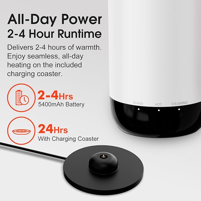 VSITOO S5 heated travel mug,16oz, Auto-Sensing AI Heats Drinks To 120-150°F Hands-Free. Temperature Control for All Cars, Perfect for Home/Office/Travel/Outdoor, Ideal Gift for Coffee Lovers - White