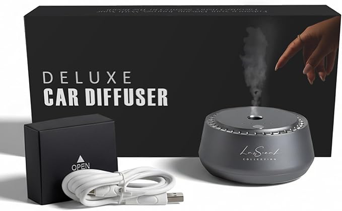 Smart Car Diffuser with 20ML Scent Oil Included - Car Air Freshener - Aromatherapy Diffuser - Portable, Compact, Cordless and Quiet Device - Deluxe Car Diffuser Luxscent Collection
