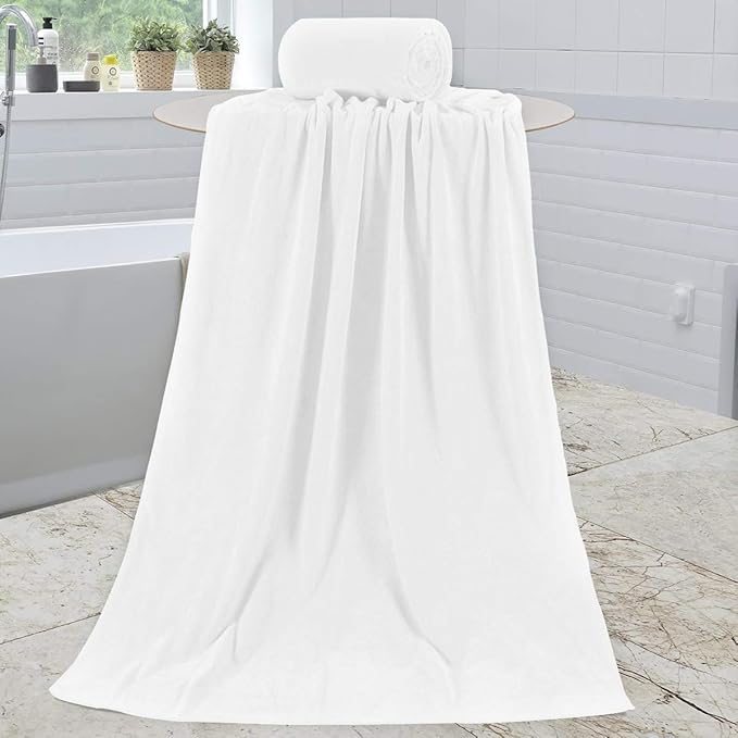 JML Microfiber Bath Towels for Adult, Large Bathroom Towel Set of 2, Oversized, Soft, Super Absorbent Fast Drying for Shower Sauna Swimming Hair Wrap, Beach, Sport, Fitness, Yoga, 30" x 60" (White)