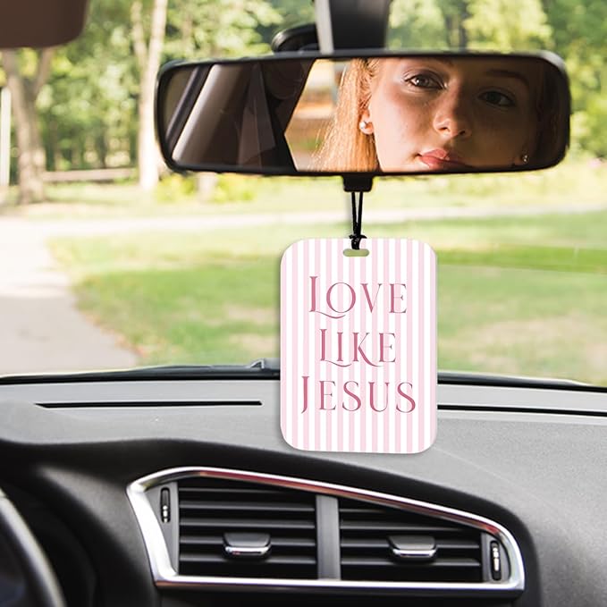 4Pcs Pink Bow Christian Car Air Freshener Hanging Girly Car Accessories Gifts for Women Teen Girl Cute Air Freshener for Interior Car Mirror Home Wardrobe Decor