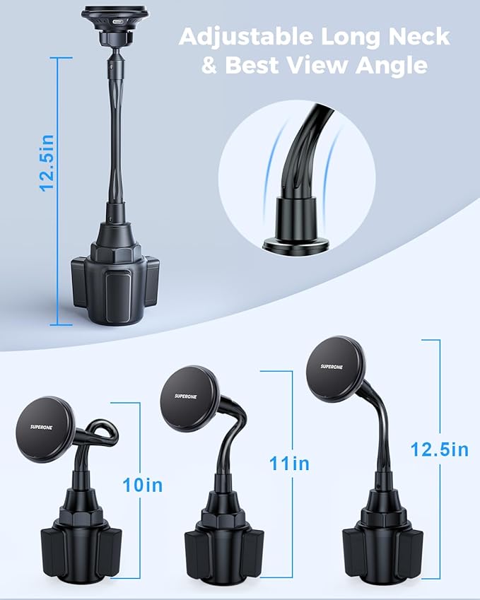 SUPERONE 2026 Upgraded for MagSafe Cup Holder Charger, MagSafe Car Mount Charger 15W Fast Charging with Adjustable Gooseneck for iPhone 17 16 15 14 13 12 Pro Max Plus Mini MagSafe Case