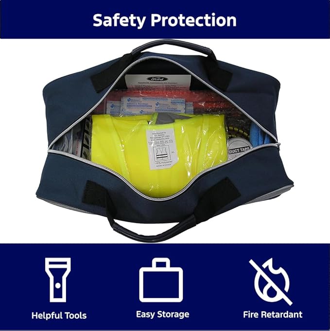 Ford Roadside Assistance Kit Contains First Aid Kit, Safety Vest, Booster Cables and Assorted Tools | VFL3Z19F515AC