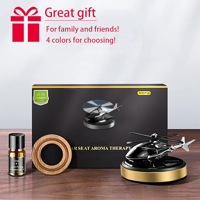 Upgraded AL Alloy Helicopter Aromatherapy Solar Rotating Air Freshener, Home and Car Interior Decoration Accessories (Gold)