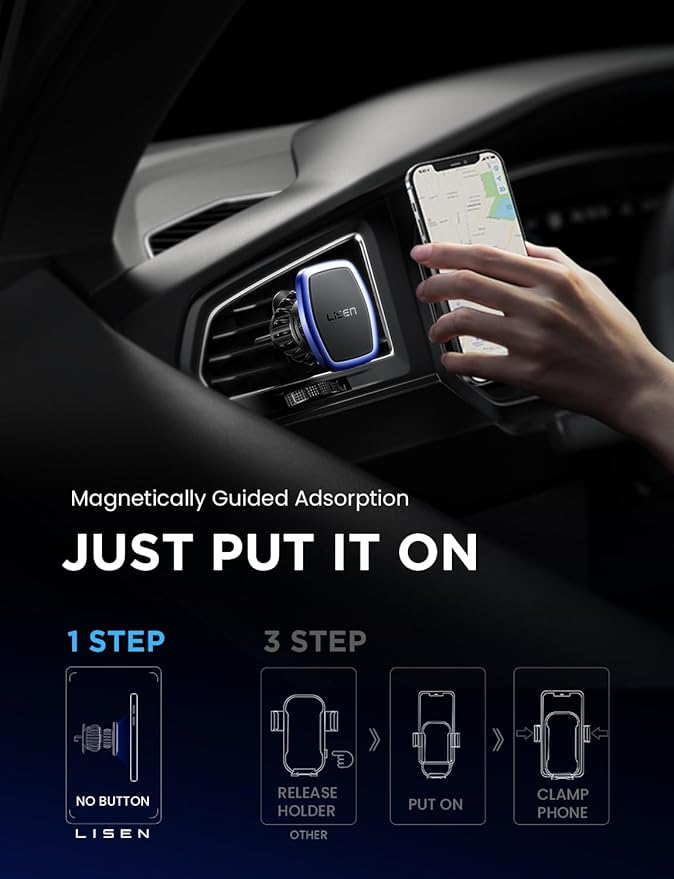LISEN 2 Pack Magnetic Phone Holder for Your Car Mount 6 Military Magnets Car Phone Holder Mount Vent Cell Phone Holdeer Mount Vent Cell Phone Holder (Blue)