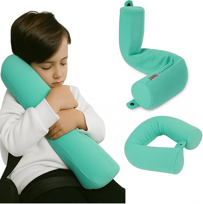 Dot&Dot Green Twist Memory Foam Kids Travel Pillow for Airplanes - Neck Pillows for Sleeping - Airplane Pillow for Neck Support, Chin, Lumbar, Leg - Adjustable Toddler Neck Pillow