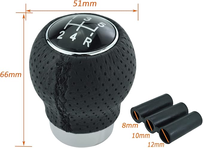 Lunsom Leather Stick Gear Knob 5 Speed Shifter Knobs Alloy Car Shifting Lever Head Fit Manual Automatic Transmission Vehicle(Black)