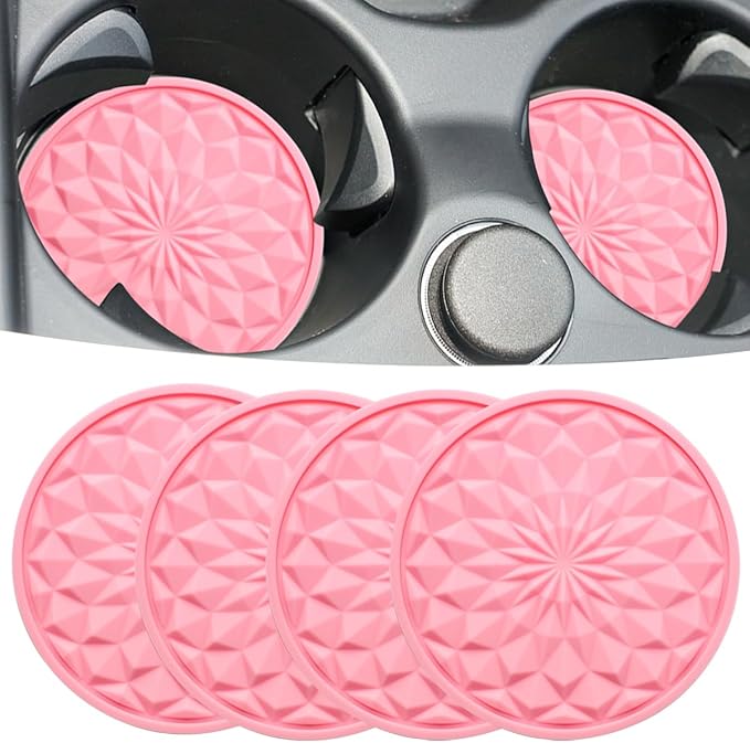Car Cup Coaster, Universal Automotive Waterproof Non-Slip Cup Holders Sift-Proof Spill Holder Car Interior Accessories 4 Pack Pink