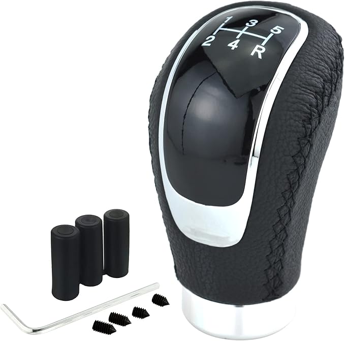 Lunsom Gear Shift Shifter Knobs, 6 Speed Leather Shift Knob Manual Car Shift Handle Knob Lever Stick Shift Handle Accessories Fit Most Vehicle (Black Suture)