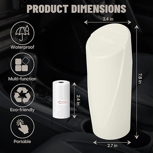 Car Trash Can Bin with Lid - 2 Packs Car Garbage Can Cup Holder - Cream Mini Leakproof Vehicle Garbage Bin with 40pcs Trash Bags-Automotive Organizers and Storage for Front Back Seat Accessories