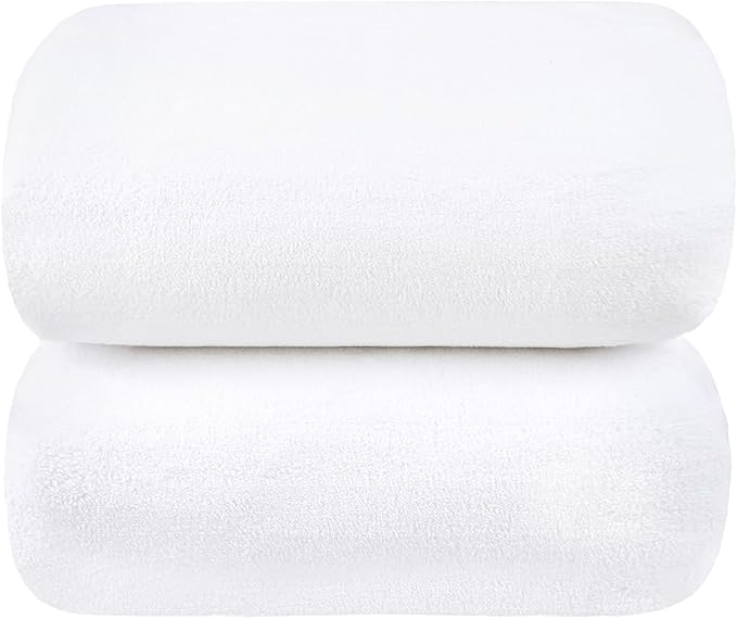 JML Microfiber Bath Towels, Bath Towel 2 Pack(35" x 70"), Oversized, Soft, Super Absorbent and Fast Drying, Multipurpose Use for Sports, Fitness, Yoga, Microfiber White