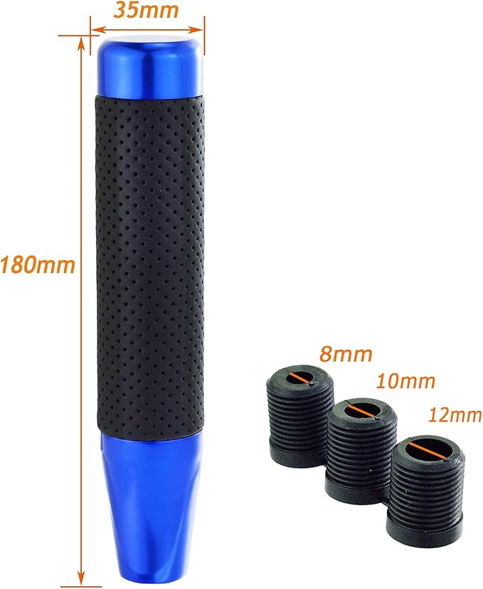 Lunsom Metal Shifter Knob Leather Aluminum Alloy Long Stick Gear Handle Lever Head Fit Most Manual Transmission Car (Blue)