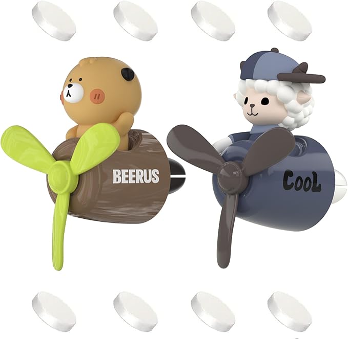 2Pcs Pilot Car Air Fresheners, Cute Duck Car Vent Clip Air Freshener with 8 Fragrant Tablets Automotive Air Outlet Fan Diffuser, Automotive Interiors Vent Decoration (Sheep+Bear)