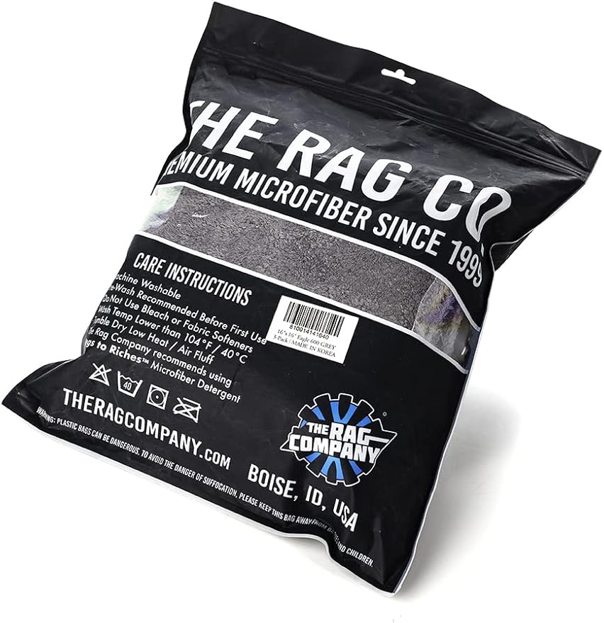 The Rag Company - Eagle Edgeless 600 - Professional Korean 70/30 Blend Super Plush, Microfiber Auto Detailing Towels, Buffing & Polishing, 600gsm, 16in x 16in, Dark Grey (3-Pack)