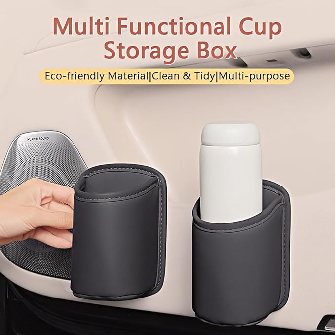 LECART 2 PCS Large Cup Holder for Car Door, Clip On Bottle Holder with Scratch Resistant Leather, Universal Fit Storage Organizer Accessories for Back Seat, Water Cup, Big Drinks, Beverages, Black