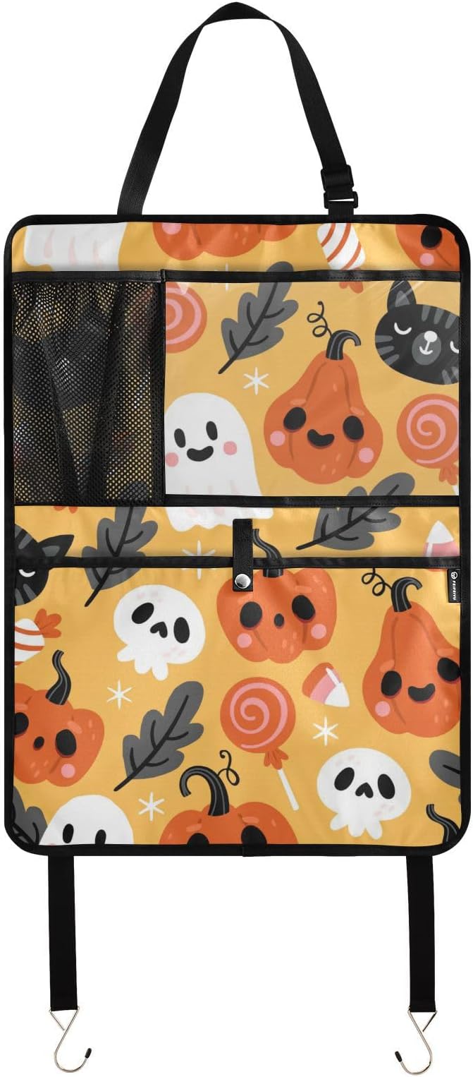 2 Pack Backseat Car Organizer with Storage Pockets Seat Back Organizers for Kids Kick Mats Backseat Protector Automotive Halloween Holiday