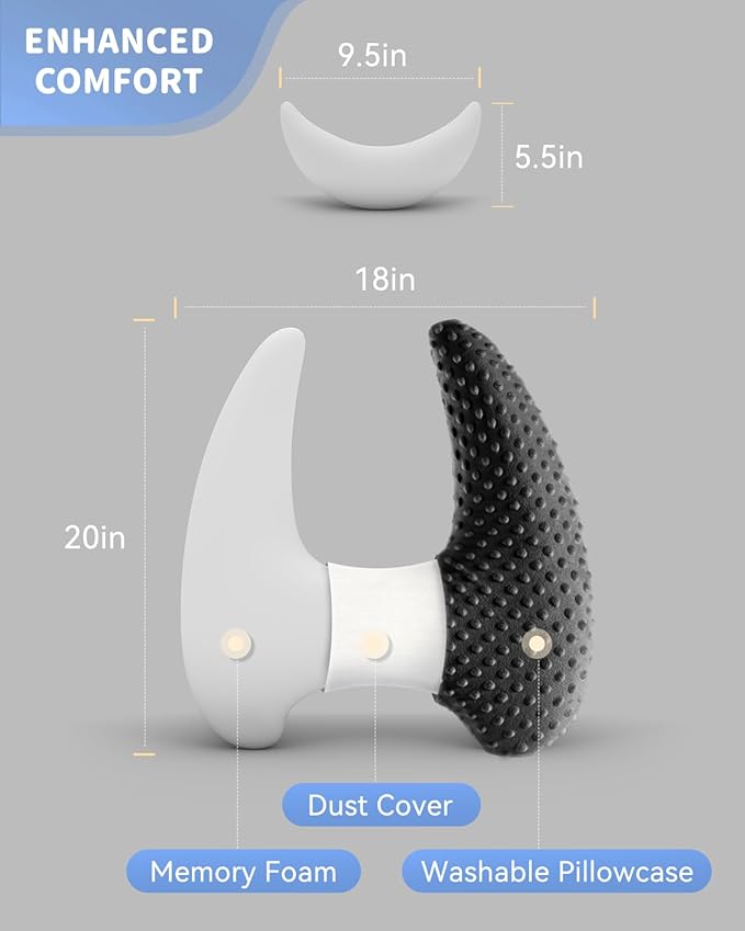 Memory Foam Kids Travel Pillow, Car Pillow for Kids, H-Shape Car Pillows for Sleeping, Removable Pillowcase, Adjustable, Velvet Dots, Black