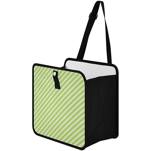 Green Stripes Car Trash Can Foldable Hanging Waterproof Medium Automotive Garbage Cans Trash Bin Storage Bag Car Dustbin Organizer Accessories Large 11x11x5.9